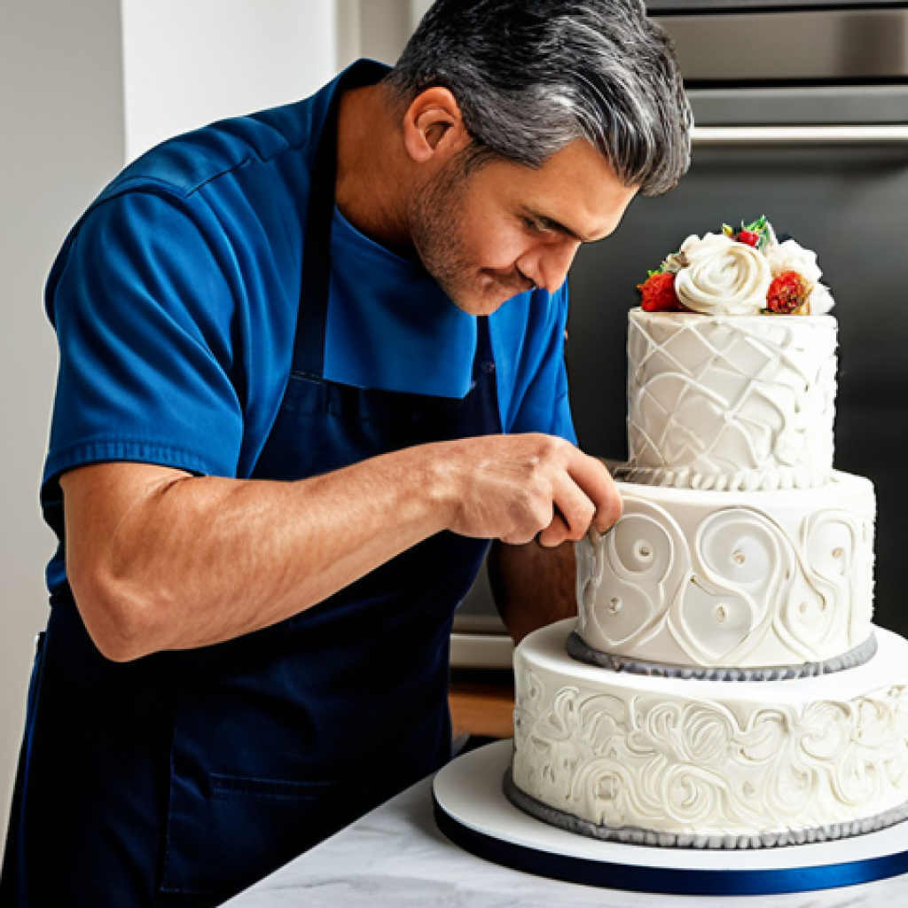 Custom Cake Design**

"A professional baker carefully decorating a custom-designed cake with intricate details, fully clothed, appropriate attire, kitchen setting, safe for work, perfect anatomy, natural proportions, high-quality photo, professional."

**